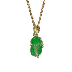 Hand Crafted 18K Gold Plated and Green Sea Glass Necklace